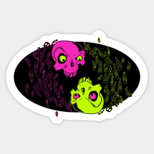 Yin Yang Skulls and friends Sticker